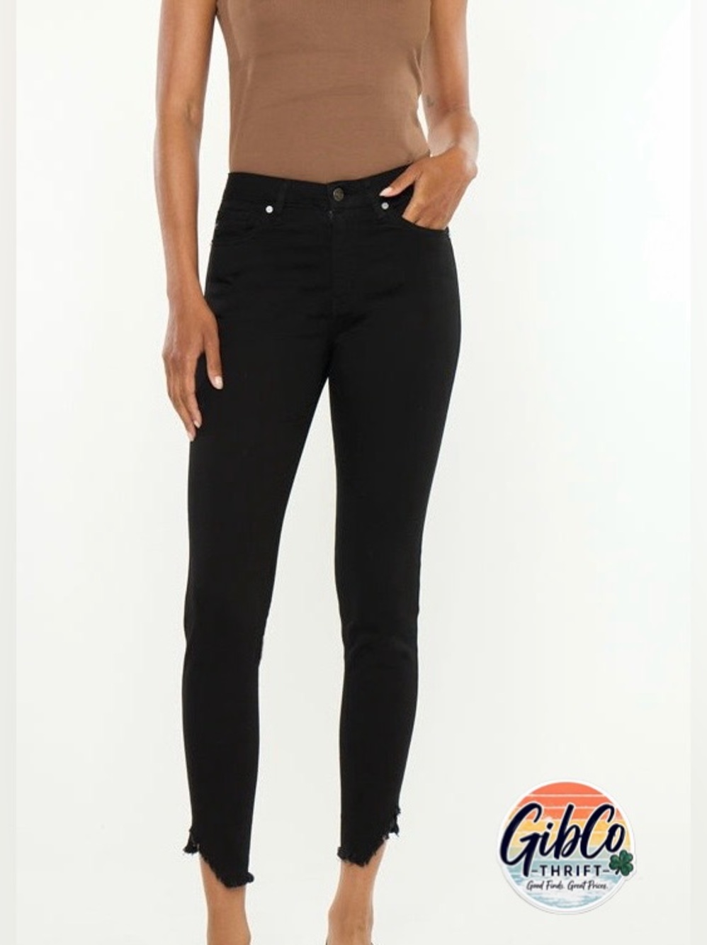 KanCan | Size 25 | Dayana High Rise Ankle Skinny Fringed Hem Jean | Black